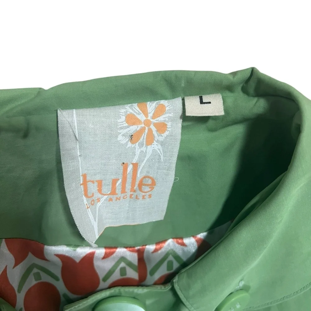Anthropologie Tulle Pistachio Green A-Line Short Trench Coat ‎ Size Large